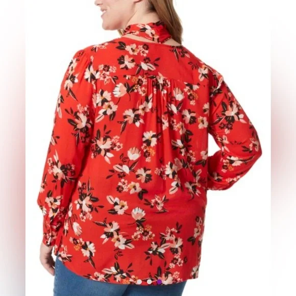 Jessica Simpson Fiery Red Sporadic Blooms Dazed
Twilly Necktie Top Size 2X - Picture 3 of 7